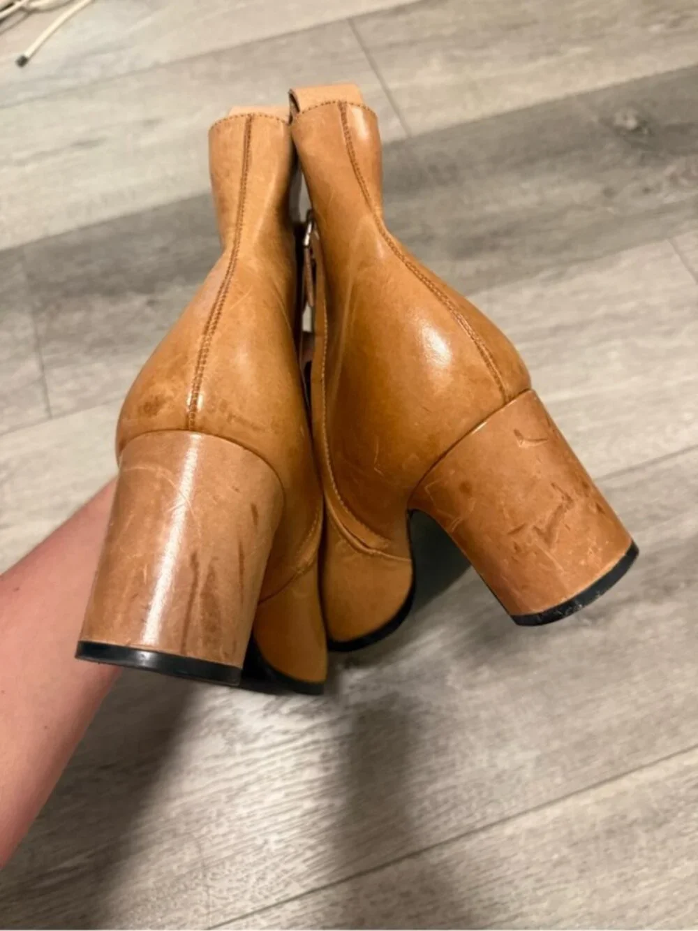 Calvin Klein Cognac Leather Ankle Booties with Block Heel size 10